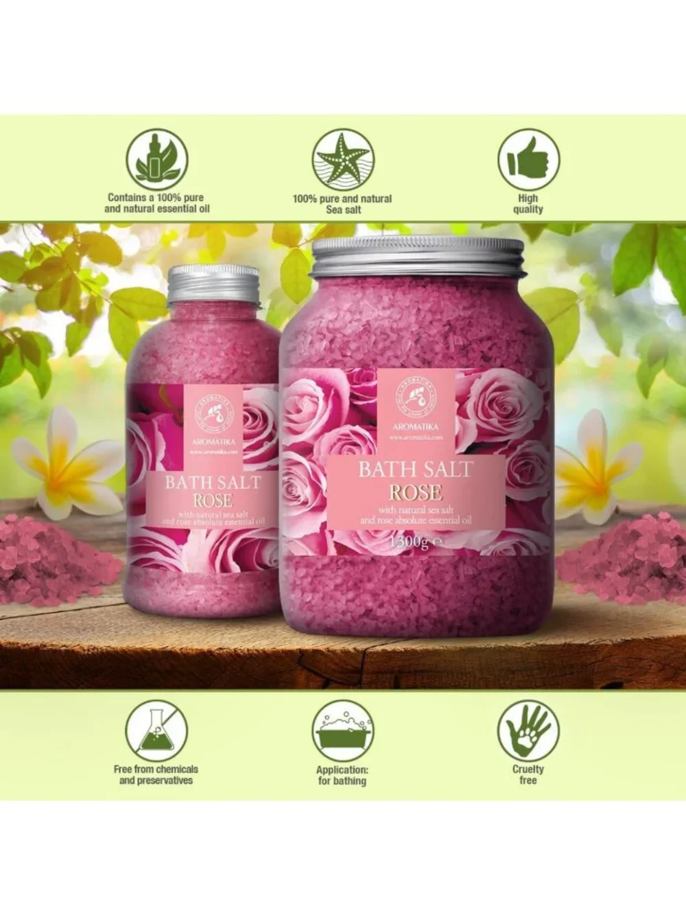 Natural Rose Bath Salts 46 Oz – Spa Essential with Rosewood Oil & Skin Care